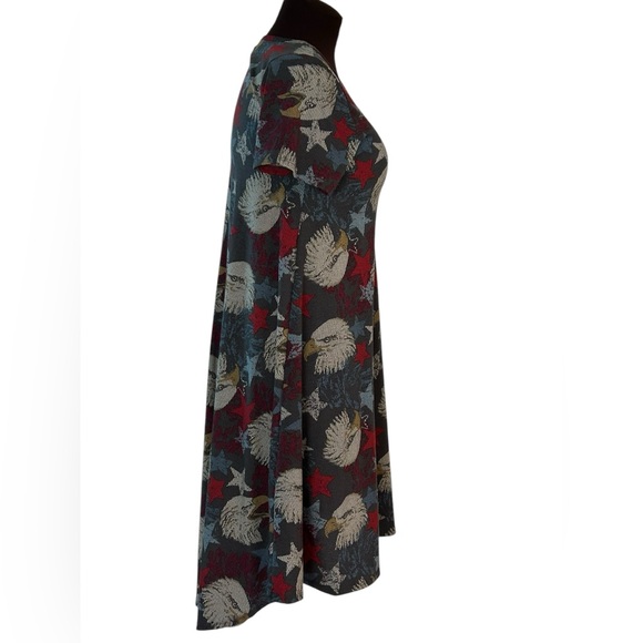 New LuLaRoe Small Carly Swing Dress America Eagle Stars Blue Red White NWT - Picture 3 of 12